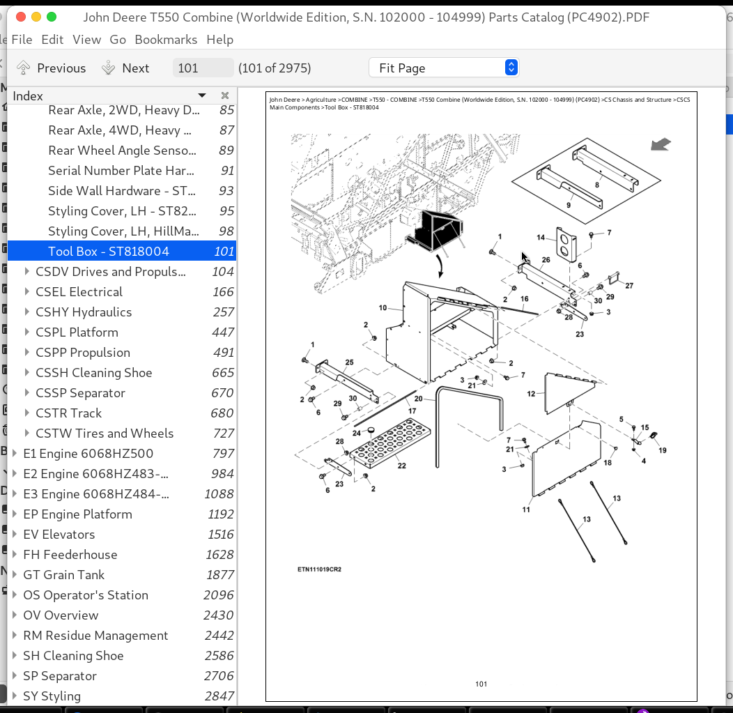 John Deere T550 Combine (Worldwide Edition, S.N. 102000 104999) Parts